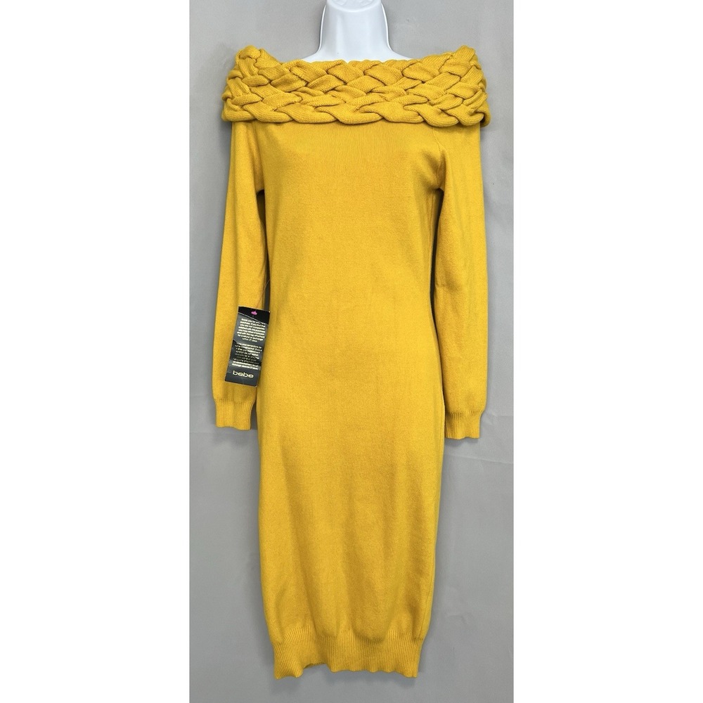 Bebe MIDI Sweat Dress Cable Of Shoulder Long Sleeve Women's‎ Sz Medium